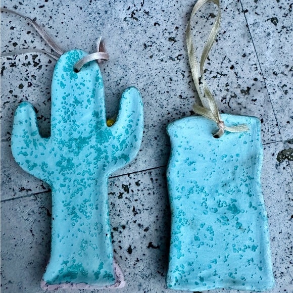 Cactus Ceramic Ornaments Holiday Tree Mint & Pink New - Picture 4 of 5
